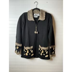 Women’s S Storybook Knits Full Zip Cardigan Black/Yellow Daisies? Sassy Spots